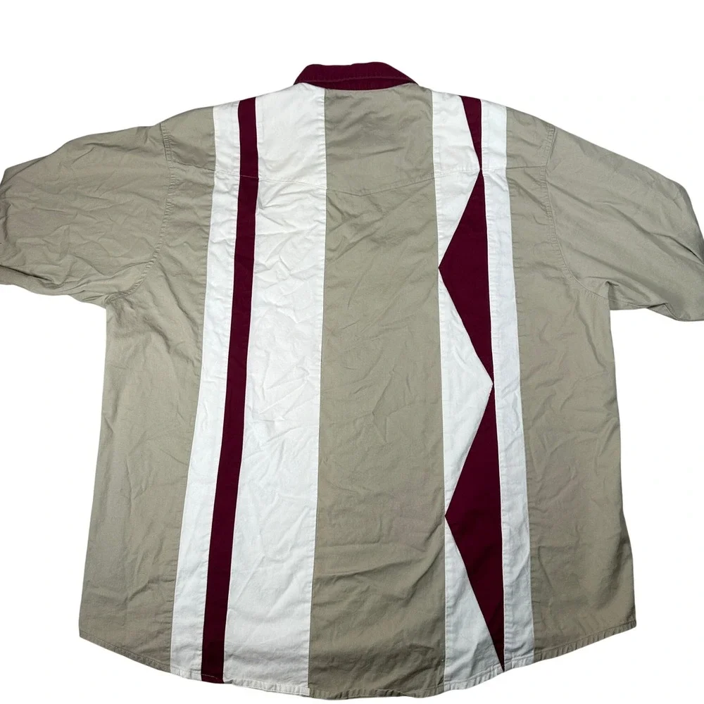 Wrangler Western Shirt XXL Mens Beige Maroon Geometric Colorblock Button Down 90 - Picture 2 of 7